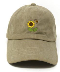 Sunflower Bee Embroidered Summer Baseball Cap Washed Cotton Curve Brim Hat