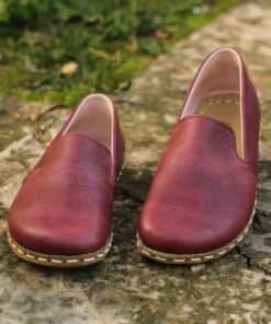 Grounding Shoes for Men Copper Leather Sole, Wide Toe Box, Crazy Burgundy