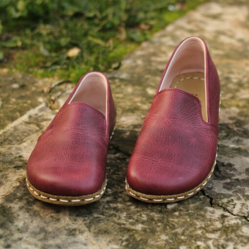 Grounding Shoes for Men Copper Leather Sole, Wide Toe Box, Crazy Burgundy