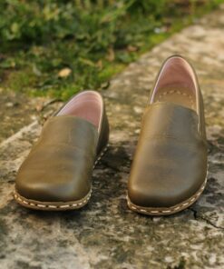 Grounding Shoes for Men Embrace Nature's Energy with Handmade, Barefoot Green Loafers