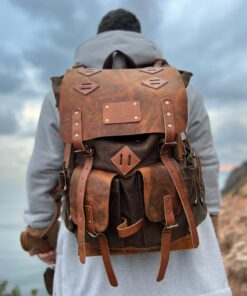 80L-30L Waxed Canvas Backpack Handmade Leather, Adventure-Ready for Camping, Hunting, Bushcraft, Travel
