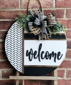 Herringbone Welcome Door Hanger Greet Guests with Rustic Charm