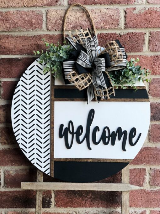 Herringbone Welcome Door Hanger Greet Guests with Rustic Charm