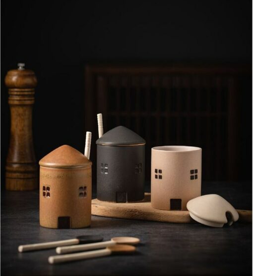 Artisan-Crafted Ceramic Condiment Jar with Spoon Elevate Your Culinary Experience