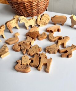 Wooden Farm Animal Toy Set 25 Domestic Animals and Birds for Imaginative Play
