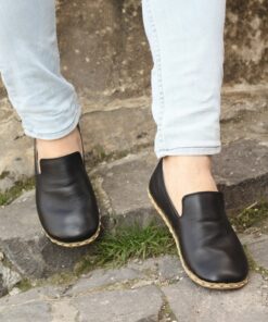 Grounding Minimalist Handmade Flat Shoes Experience the Earth's Energy in Black Leather