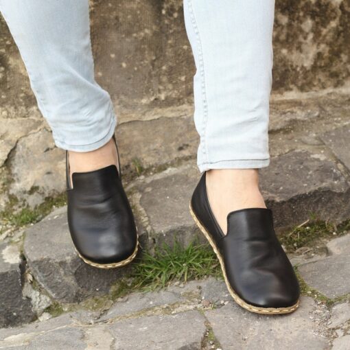 Grounding Minimalist Handmade Flat Shoes Experience the Earth's Energy in Black Leather