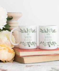 Personalized Eucalyptus Wedding Mug A Cherished Keepsake for the Newlyweds