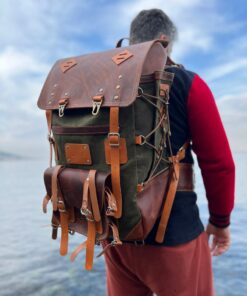 Bushcraft Award-Winning Leather & Canvas Backpack $200 Off, 45L, Personalized for Travel, Camping, Military