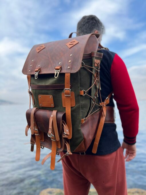 Bushcraft Award-Winning Leather & Canvas Backpack $200 Off, 45L, Personalized for Travel, Camping, Military