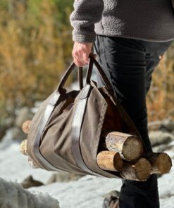Oilskin and Leather LOG CARRIER The Ultimate Firewood Carrier for Bushcraft and Outdoor Enthusiasts