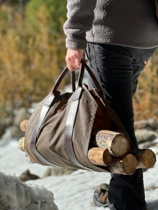 Oilskin and Leather LOG CARRIER The Ultimate Firewood Carrier for Bushcraft and Outdoor Enthusiasts