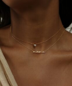 Caitlyn Minimalist Dainty Mama Necklace Sterling Silver or Gold, Perfect for Moms