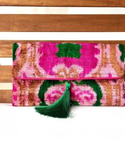 Exquisite Pink Ikat Velvet Clutch A Touch of Boho Elegance for Special Occasions