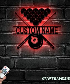 Personalized Billiards Metal Wall Art with LED Light Elevate Your Game Room with Illuminated Style