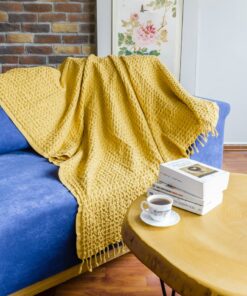 Luxurious Yellow Waffle Weave Turkish Cotton Throw Blanket Comfort and Style for Your Home
