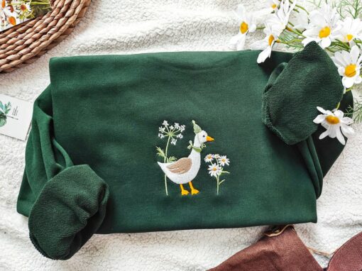 Embroidered Duck Sweatshirt A Quacking Good Time with Silly Goose and Daisy
