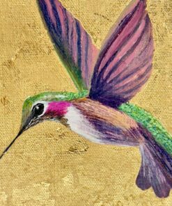 Handcrafted Hummingbird Gold Leaf Painting Illuminate Your Walls with Nature's Grace