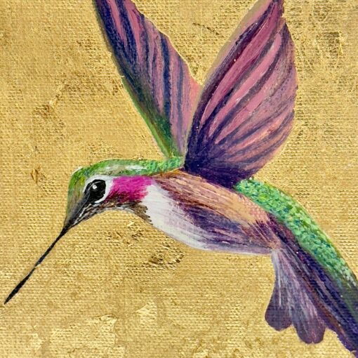 Handcrafted Hummingbird Gold Leaf Painting Illuminate Your Walls with Nature's Grace