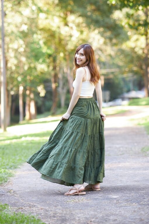 Enchanting Emerald Maxi Skirt Flowy Bohemian Rhapsody for Fall and Halloween