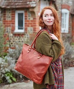 Reworked Personalized Large Brown Leather Shopper Bag Handmade Shoulder Bag for Work, School, or Everyday Use