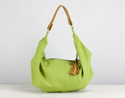 Lime Green Canvas Hobo Bag with Brown Leather Accents The Perfect Everyday Purse