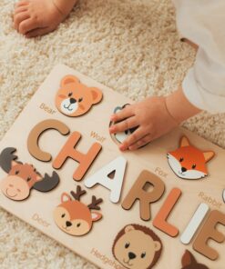 Woodland Animal Name Puzzle Educational Montessori Toy for Toddlers and Baby Shower Gift