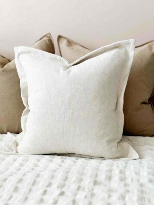 Plush Comfort Orla Flange Edge Cream/Sand Cushion with Duck Feather Pad