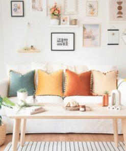 Colibri Set Vibrant Pom Pom Throw Pillow Covers for a Touch of Boho Chic (Orange/Teal)