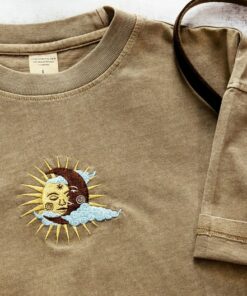 Celestial Tapestry Embroidered Sun and Moon T-shirt for Bohemian Souls