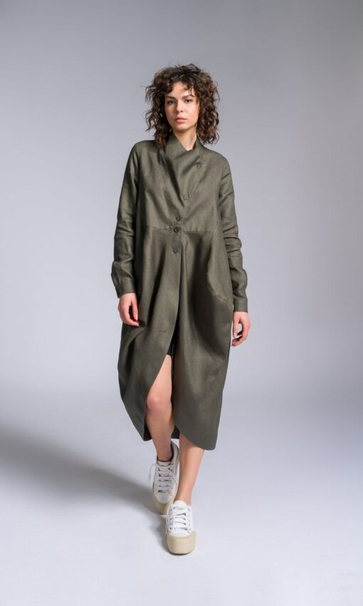 A90488 Draped Front Linen Shirt for Effortless Elegance