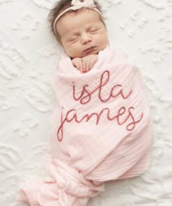 Personalized Hand Embroidered Baby Swaddle Blanket Soft, Breathable Cotton Muslin for a Cozy and Cherished Keepsake