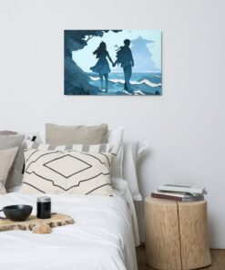 Enchanting Aqua Amor Hand-in-Hand Couple's Metal Print - A Timeless Symbol of Love