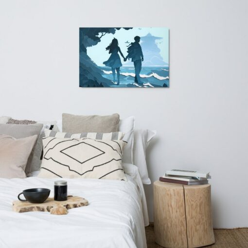 Enchanting Aqua Amor Hand-in-Hand Couple's Metal Print - A Timeless Symbol of Love