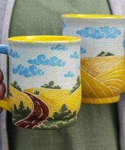 Ukrainian Landscape Pottery Mugs Handcrafted Art from Ukraine