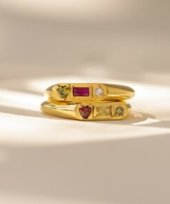 Caitlyn Minimalist's Custom Gemstone Signet Ring Birthstone Ring with Heart, Baguette
