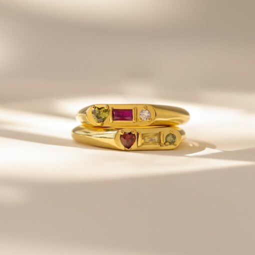Caitlyn Minimalist's Custom Gemstone Signet Ring Birthstone Ring with Heart, Baguette