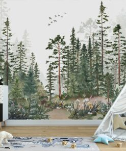 Woodland Watercolor Peel and Stick Wall Mural Transform Your Nursery into a Fairy Forest