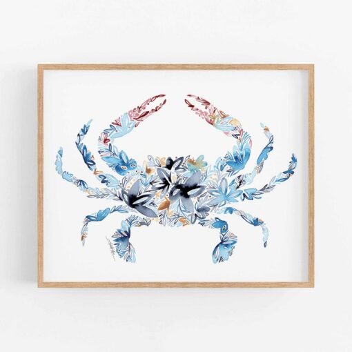 Coastal Charm Blue Crab Watercolor Print for Beachy Vibes and Ocean Lovers