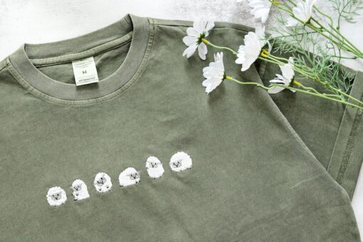 Embroidered Sheep T-shirt Personalized Unisex Oversized Tee, Perfect Gift for Animal Lovers