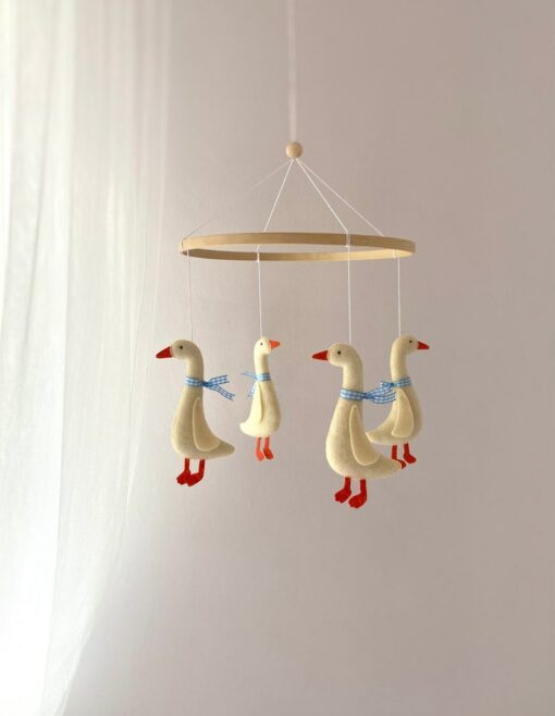 Enchanting Goose Blue Ribbon Baby Mobile A Serene Haven for Little Dreamers