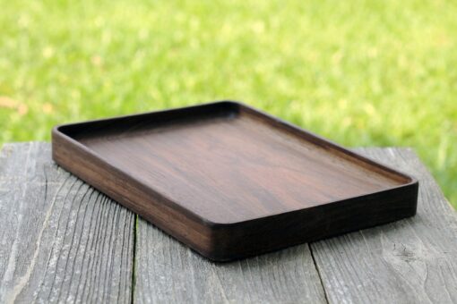 Timeless Elegance Stackable Hardwood Trays in Black Walnut, Peruvian Walnut, and Oak