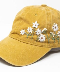 Hand-Embroidered Daisy Baseball Cap Mustard Yellow Floral Essence for Unforgettable Style