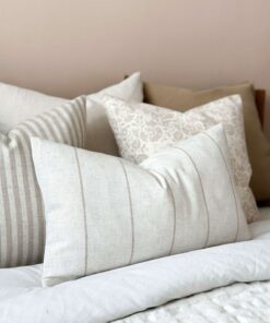 Freya Beige Striped Cushion with Luxurious Duck Feather Pad Comfort and Style for Your Home