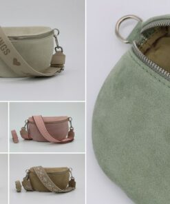 Suede Leather Belly Bag Elevate Your Style with Patterned Straps and Versatile Sizes