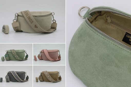 Suede Leather Belly Bag Elevate Your Style with Patterned Straps and Versatile Sizes