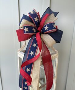Patriotic Bow in Rustic Hues Adorn Your Summer Decor with Burgundy, Tan, and Navy Blue