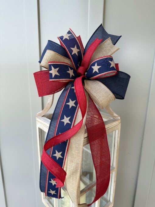 Patriotic Bow in Rustic Hues Adorn Your Summer Decor with Burgundy, Tan, and Navy Blue