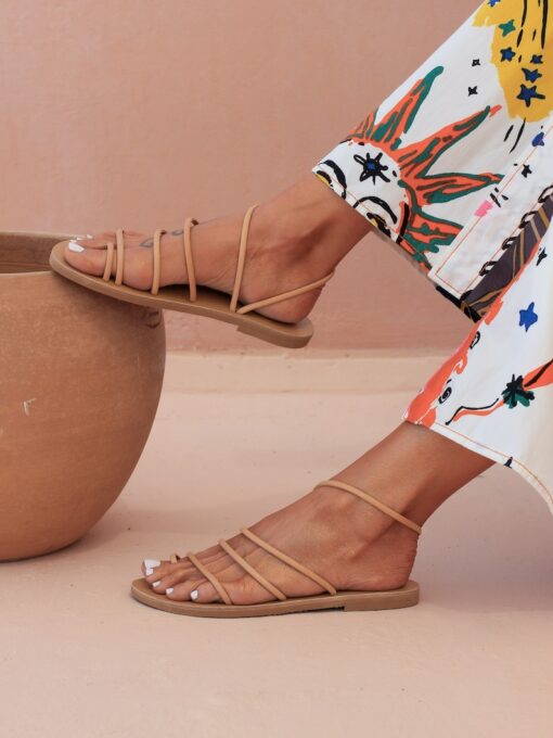 CARIATIS Handmade Greek Leather Sandals for Women | Natural, Strappy, Flat