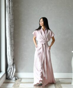 Enchanting HARPER Flowing Linen Wrap Dress for Summer Grace and Timeless Elegance